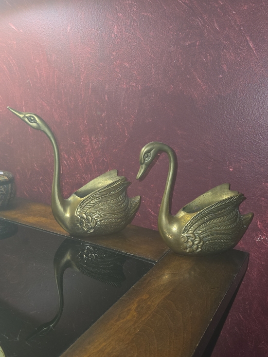 Other - Vintage 1960s Brass Swan Planters - Set of Two
